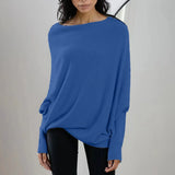 Womens Long  Sleeve Neck Tunic Tops  Fall Baggy Slouchy Pullover Sweaters Off The Shoulder Sweater MartLion Blue S 