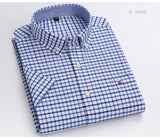 Men's Oxford Short Sleeve Summer Casual Shirts Single Pocket Standard-fit Button-down Plaid Striped Cotton Mart Lion   