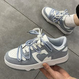 Sewing Men's Sneakers Contrasting Colors Light Flat Shoes Ladies Outdoor Luxury Running Heart Pattern Women MartLion Blue 41 