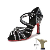 Pearl Black Latin Dance Shoes for Women Summer Soft Bottom Indoor Jazz Tango Salsa High Heels Sandals Party MartLion Black heel 5.5cm 44 