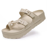 Women's Platform Sandals Summer Slippers Non-slip Beach Summer Flip-flops Adjustable Buckle MartLion Khaki 38 CHINA