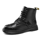 Autumn Winter Red Men's Ankle Boots Casual Leather Platform Motorcycle Work masculina MartLion black AD037 39 CHINA