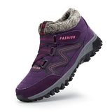 Winter Women's Snow Boots Leather Warm Plush Snow Waterproof Wedge Suede Slip Resistant Casual Shoes Mart Lion Purple 35 