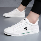 Shoes Men's Genuine Leather Casual Spring Stitch White Flat Skateboard Sneakers Mart Lion   