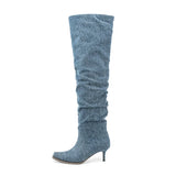  Show Boots Women's Thin High Heel Pleated Long Four Seasons MartLion - Mart Lion