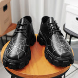 Men's Leather Shoes Creative Spider Web Stitch Casual Sneakers Platform Flats Skateboard Sports Walking Loafers Mart Lion   