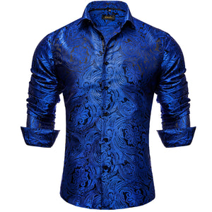 Luxury Men's Long Sleeve Shirts Red Green Blue Paisley Wedding Prom Party Casual Social Shirts Blouse Slim Fit Men's Clothing MartLion   