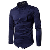 Spring Fake Two Piece Long Sleeve Shirt Men's Harajuku Casual Double Breasted Slim Fit Blouse Camisa Masculina Mart Lion Navy Blue M 