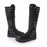 High Top Breathable Canvas Shoes Soft Front Lace Up Side Zipper Korean Version Hollow Out Casual MartLion   