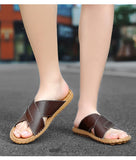 Design Leather Open Toe Sandals Men‘s Slip Resistant Solid Color Slippers Soft Slipper Outdoor Summer Shoes Mart Lion   