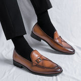 Slip On Dress Shoes Men's Elegant Split Leather Buckle Formal Mart Lion   