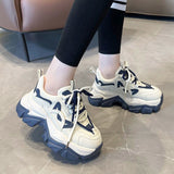 Women Sneakers Ladies Chunky Designer Sport Shoes Female Footwear Tennis Gym Casual Lace Up Mart Lion Navy Blue 4 