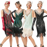  Vintage Dress Beaded Sequin 30S Flapper Dresses Prom Wedding Women Vintage V Neck Beaded Fringed Tassels MartLion - Mart Lion
