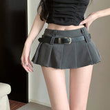 Women's Waist Short Skirt  Girl A-line Pleated Skirt with Belt Half length Skirt MartLion   