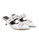 Black White Women Sandals  Buckle High Heel Lady Party Shoes MartLion White 12.5 