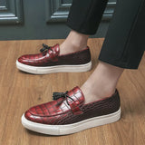  British Style Classic Red Men's Leather Loafers Breathable Platform Flat Shoes Slip-on Casual MartLion - Mart Lion