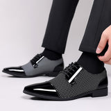 Trending Classic Men's Dress Shoes Oxfords Patent Leather Lace Up Formal Black Leather Wedding Party Mart Lion White 39 China