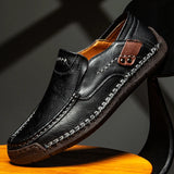 Men Loafers Split Leather Casual Shoes For Men Slip On Flat Sneakers MartLion   