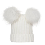 Winter Women Beanie Hats Faux Fur Ball Mother Kids Hats for Girls Boys Warm Knitted Bobbles Woman Cap Teenager Grils Beanies MartLion White Kids(0-3Y) 