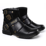 Men's Shoes Boots Warm Leather Vintage Motorcycle Riding Retro Metal Style Zippers MartLion black 46 