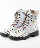 Super Season Spring Women's Polka Dot Square Heel Leather Boots Winter MartLion   
