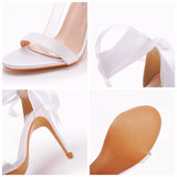 Fish Mouth High Heel Strap Sandals Beautiful Ribbon Silk Fabric High Heel Women's Shoes Banquet Wedding Dress MartLion   