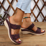 Summer Women's Slippers Shoes Retro Roman Platform Sandals Pu Casual Flower Wedge Mart Lion   