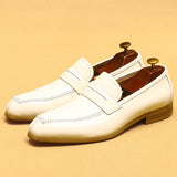 British Trend Men's Dress Shoes Loafers Luxury Genuine Leather Designer Summer White Wedding Social Mart Lion   