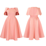 Summer solid color casual cloak dress short sleeve elegant party dress women clothing MartLion   