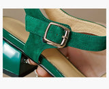 Summer Women Shoes Round Toe Sandals Casual Suede Roman Heels Green Genuine Leather Mid Heels MartLion   