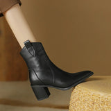 Autumn Women Boots Shoes Pointed Toe Chunky Heel Casual Winter Short Modern Chelsea High Heels MartLion   