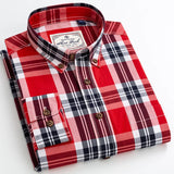 England Style Contrast Casual Checkered Shirts Button-down Soft Cotton  Long Sleeve Standard-fit Plaid Shirt MartLion 6685-5 44 