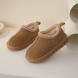 Winter Children Low-top Snow Boots Baby Genuine Leather Girls Retro Thicken Fur Snow Boys Anti-slip MartLion camel 25 