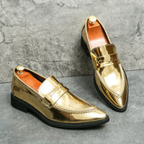 Glitter Leather Dress Shoes Men's Pointed Toe Slip-on Wedding Party Shoes Social Footwear MartLion   