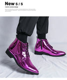 Luxury Glitter Men's Dress Boots Trendy Purple High Top Wedding Shoes Pointed Zippers Men's Social MartLion   