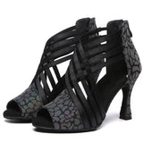 Latin Dance Shoes For Women Wedding Waltz Square Sandals Ladies Winter Boots Black Silver MartLion   