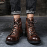 Men's Boots Retro Style Ankle PU Lace-Up Casual High-top Shoes Wear-resistant Motorcycle Mart Lion   