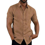 Summer Cotton Linen Casual Shirts Men Short Sleeve Solid Color MartLion   