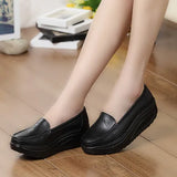 Women's shoes Genuine leather nurse shoes rocking platform casual slope heel work MartLion 8102  black 40 