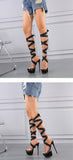 Liyke Red Thigh High Lace-Up Platform Sandals Women 16.5 CM Transparent Shoes Stiletto Peep Toe Stripper Heels Mart Lion   