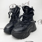 Chunky Platform Vulcanized Shoes Women Spring Lace-Up Non-Slip Motorcycle Boots Breathable Thick Bottom MartLion   