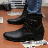 Leather Chelsea Boots Men White Dress Boots Men Casual High top Buckle Strap Formal Shoes Men Motorcycle Boots