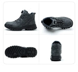 Black Leather Winter  Rotating Buttons Safety Shoes Men Waterproof Work Boots MartLion   