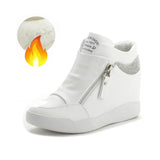 Women Height Increasing Shoes Casual Sneakers Platform Ladies Wedge Sports Chunky Side Zipper Vulcanized Mart Lion White winter 34 