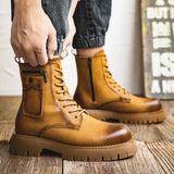 Men's Platform Boots Black Non-slip Riding Boots British  Top Men Casual Shoes Soft Leather Men Outdoor Winter Boots MartLion winter warm brown 42 