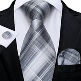 Gray Striped Paisley Silk Ties For Men's Wedding Accessories 8cm Neck Tie Pocket Square Cufflinks Gift MartLion SJT-7734  