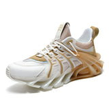 Fujeak Sneakers Casual Trainer Race Shoes Trendy Breathable Mesh Non-slip Men's Mart Lion white apricot 39 