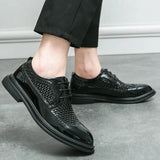 Summer Classic Black and White Dress Shoes Men's Brogues Breathable Leather Casual Low Derby MartLion   