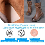 Ankle Boots Cow Leather Motorcycle Platform Wedge Winter Plush Knee High Women Shoes MartLion