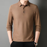 Men's Waffle Long Sleeved  t Shirt with  Lapel Casual Top MartLion camel XL 